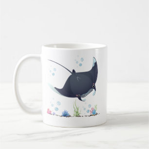 Manta-Ray mit Blasen und Korallenriff Coffee Tasse