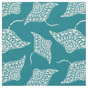 Manta Ray Pattern Tribal Tattoo Style Blau Weiß F Stoff