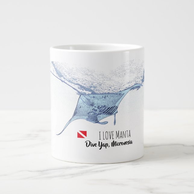 Manta-ray-Silhouette Jumbo-Tasse (Vorderseite)