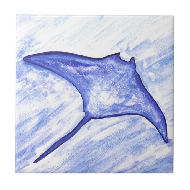 Manta Ray Sting Fisch Aquarell Tropischer Ozean Fliese (Vorderseite)