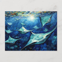 Manta Rays in Expressive Ocean Oil Painting Postkarte