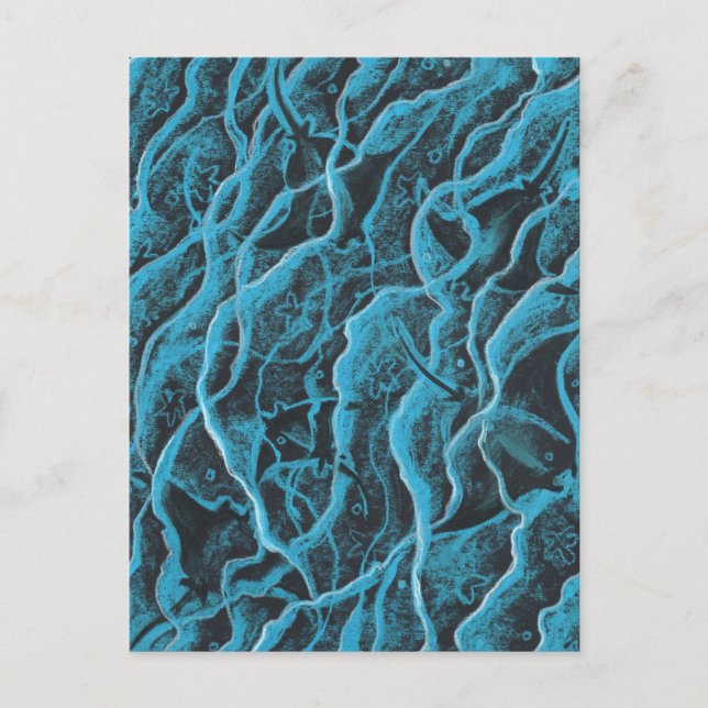 Manta Rays Ocean Fish Animals Waves Blue Black Art Postkarte (Vorderseite)