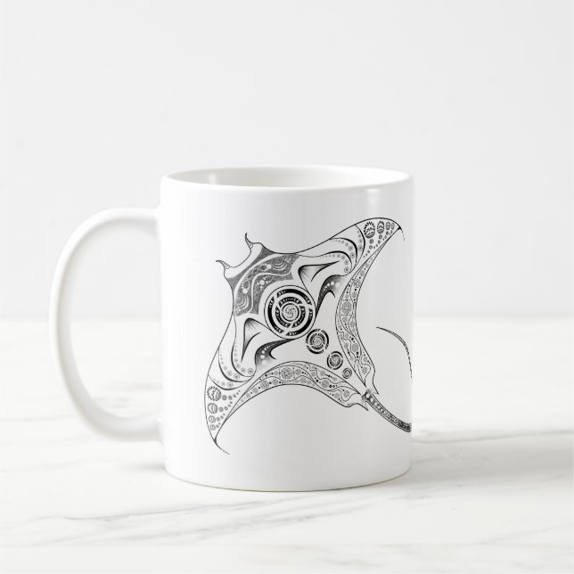 Manta-Strahl Stammes- Dotwork Tasse (Links)