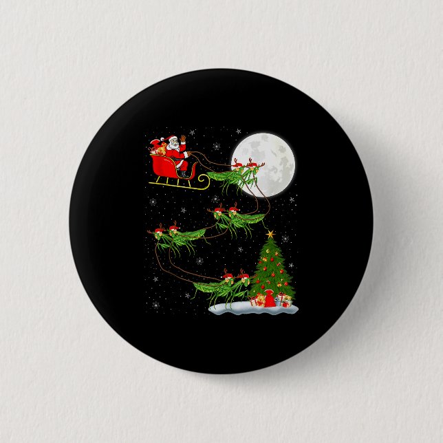 Mantis Insect Santa Sleigh Flying Funny Magical Ch Button (Vorderseite)