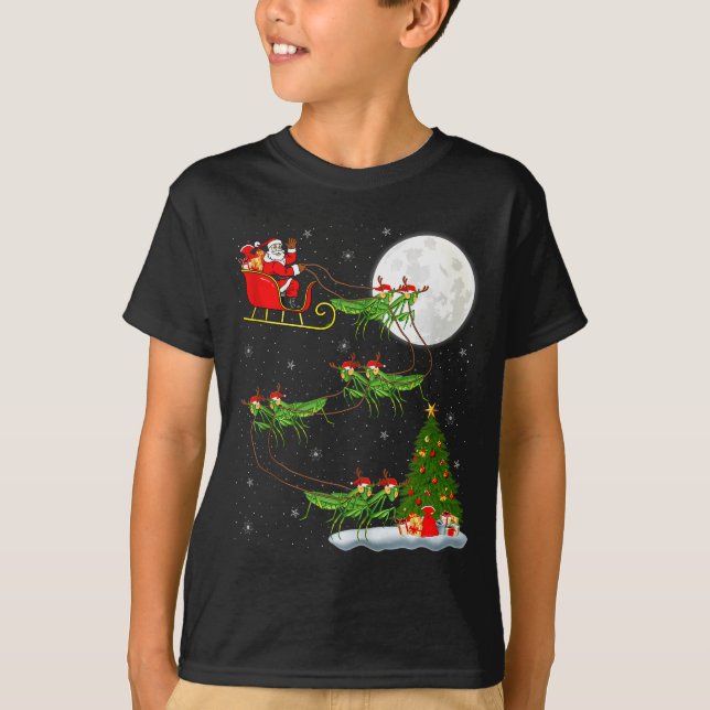 Mantis Insect Santa Sleigh Flying Funny Magical Ch T-Shirt (Vorderseite)