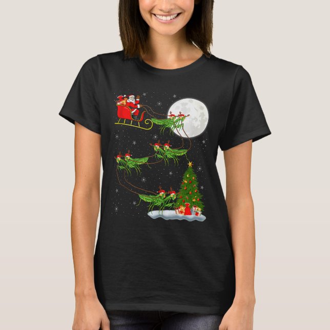 Mantis Insect Santa Sleigh Flying Funny Magical Ch T-Shirt (Vorderseite)