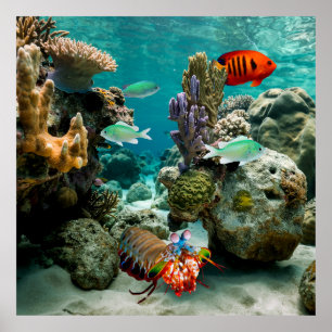 Mantis Shrimp Angelfish Salzwasserriff Fisch Poster