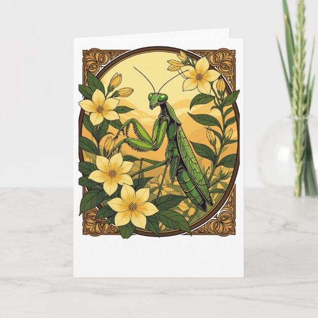 Mantis und Gelbe Jasmin-Blume Feiertagskarte (Vorderseite)