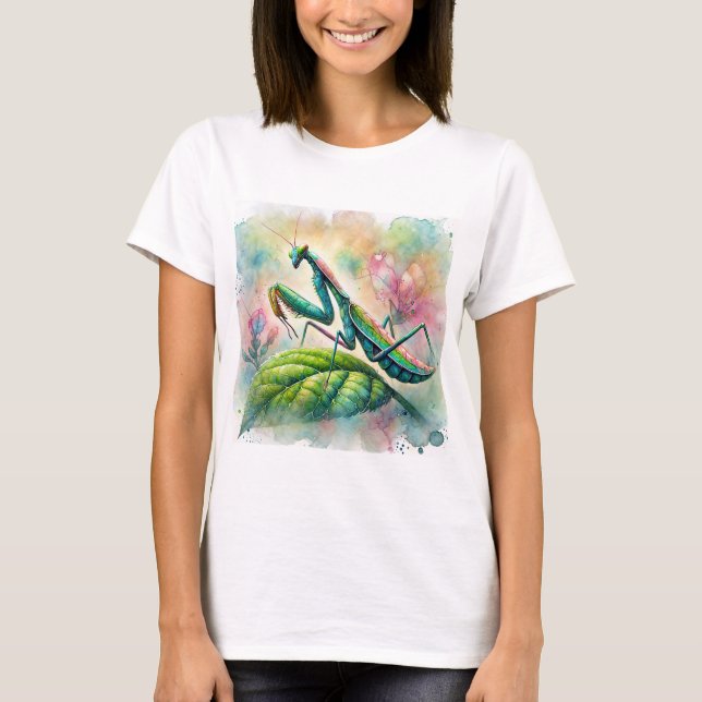 Mantis Watercolor Kunst T-Shirt (Vorderseite)