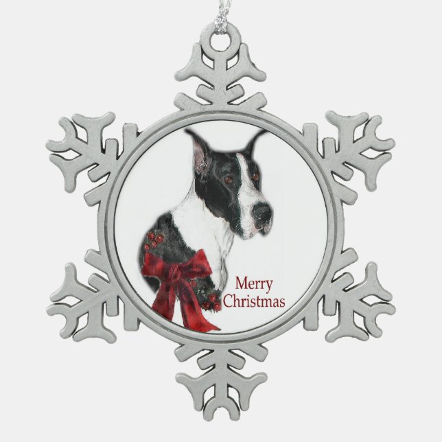 Mantle Great Dane Weihnachten Schneeflocken Zinn-Ornament (Vorderseite)