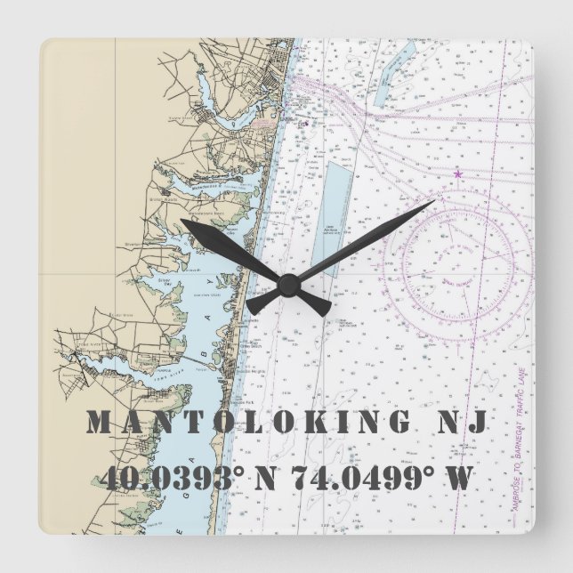Mantoloking NJ Latitude Longitude Nautic Chart Quadratische Wanduhr (Vorderseite)