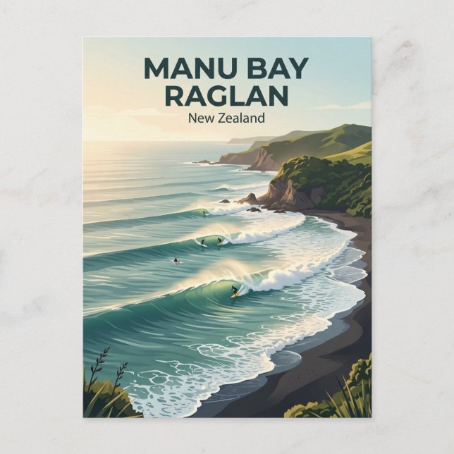 Manu Bay, Raglan Surf Breaks Neuseeland Postkarte (Vorderseite)