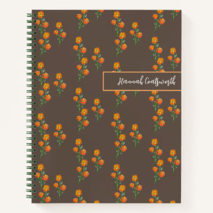 Manuell Gezeichnet Cotattecore Marigolds Monogram  Notizbuch