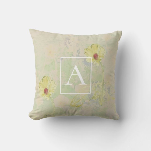 Manuell gezeichnet Daisies Monogramm Kissen (Vorderseite)