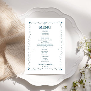 Manuelle Scribble Blue Illustration Hochzeit Menükarte