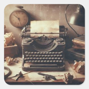 Manuelle Vintage antike Schreibmaschine Brown Sepi Quadratischer Aufkleber