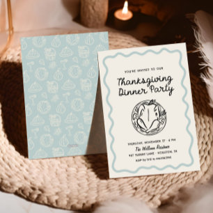 Manuelles Whimsy Blue Erntedank Dinner einladen Feiertagskarte