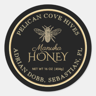 Manuka Honey Black Dark Gold Vintage Biene Runder Aufkleber