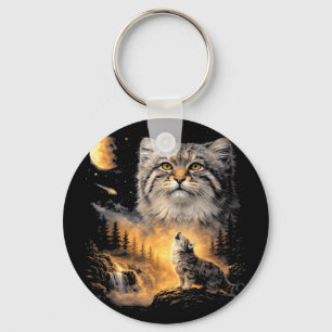 Manul-Katze heult zum Mond vintage 90er lustig Schlüsselanhänger