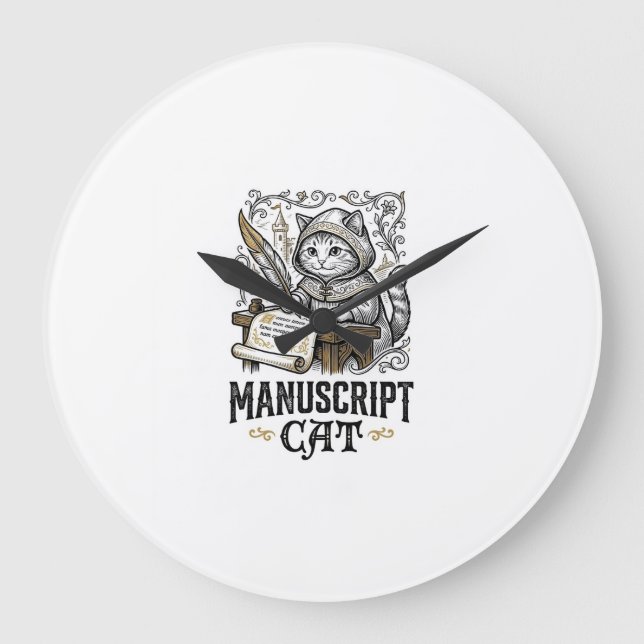 Manuskript Katze Mittelalterliche Manuskript Vinta Große Wanduhr (Vorderseite)