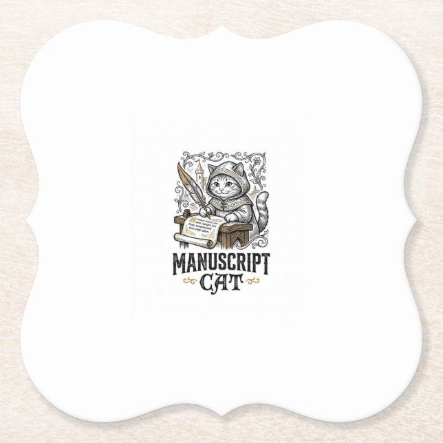 Manuskript Katze Mittelalterliche Manuskript Vinta Untersetzer (Vorderseite)