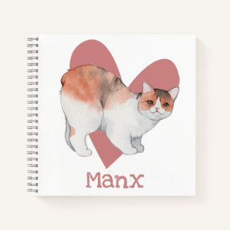 Manx Cat Watercolor Kitty Pink Heart Journal Notizbuch