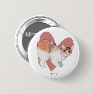 Manx Cat Watercolor Kitty Pink Herztaste Button