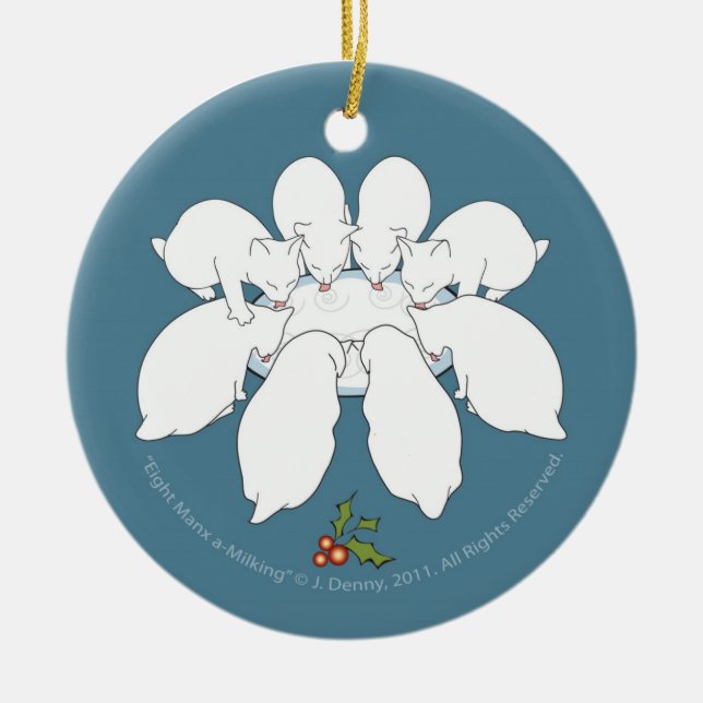 Manx ein-Melken acht… Weihnachtsbaum Keramik Ornament (Vorne)