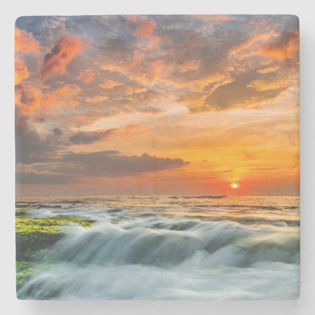 Manyar Strand am Sonnenaufgang Steinuntersetzer (Vorderseite)