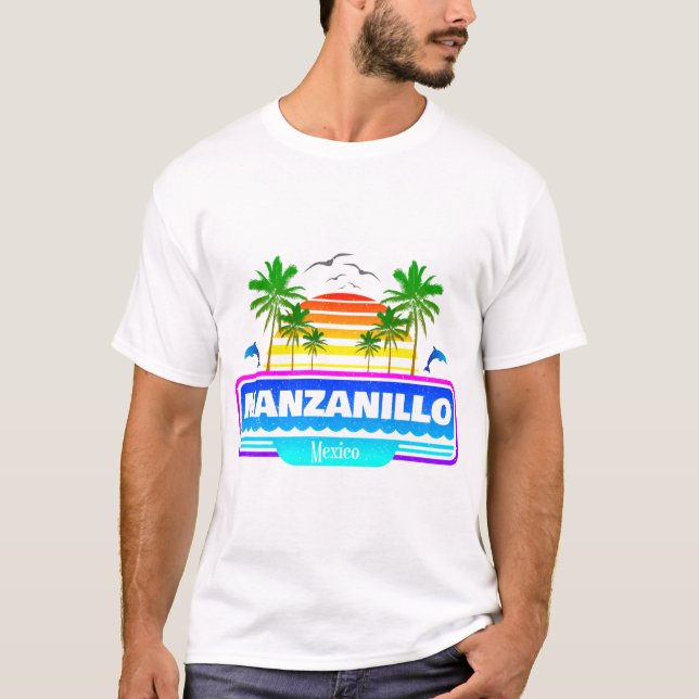 Manzanillo Beach Mexico Tropical Palm Trees T-Shirt (Vorderseite)
