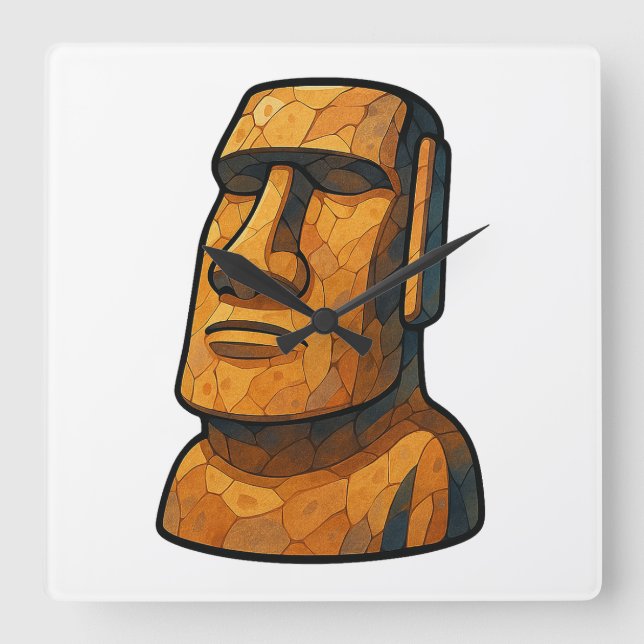 Maoi Stoic Statue Quadratische Wanduhr (Vorderseite)