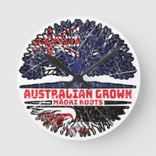 Maori Australian Australia Tree Roots Flag Runde Wanduhr