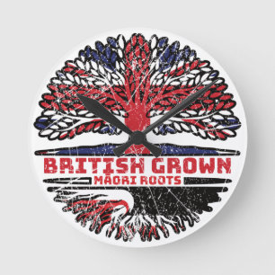 Maori British UK Tree Roots Flag Runde Wanduhr