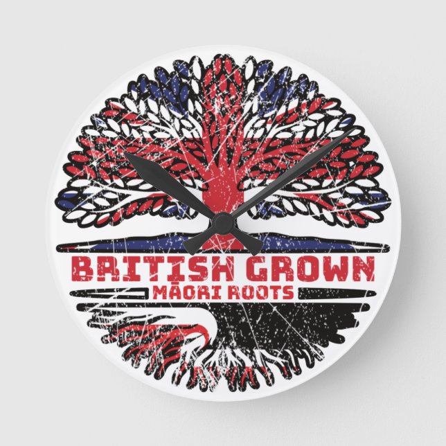 Maori British UK Tree Roots Flag Runde Wanduhr (Vorderseite)