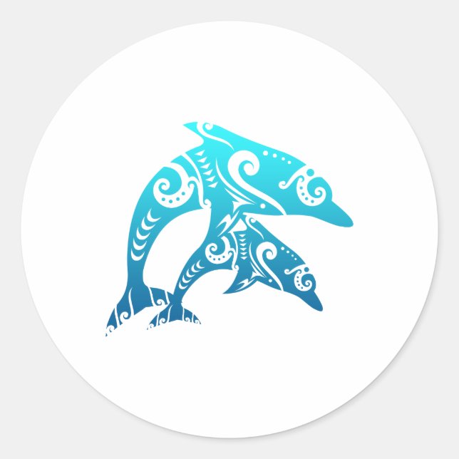 Maori Couple Dolphins Tribal Tattoo Blue Gift Idee Runder Aufkleber (Vorderseite)