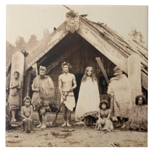 Maori- Familie, Neuseeland, c.1880s (Albumendruck) Fliese
