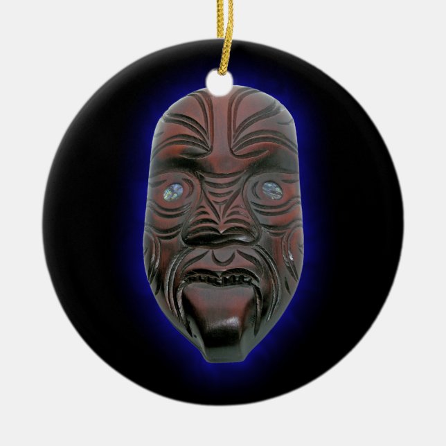 Maori- geschnitzte Maske Keramik Ornament (Vorne)