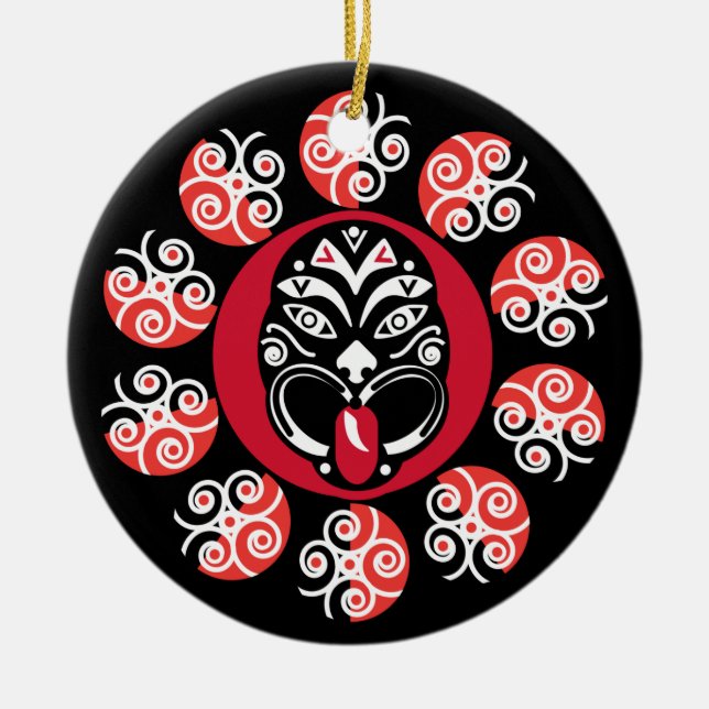 Maori Haka | Neuseeland | Nationale Kunst | Dekort Keramik Ornament (Vorne)