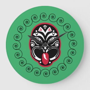 Maori Haka   Neuseeland   Native Art   Dekoration Große Wanduhr