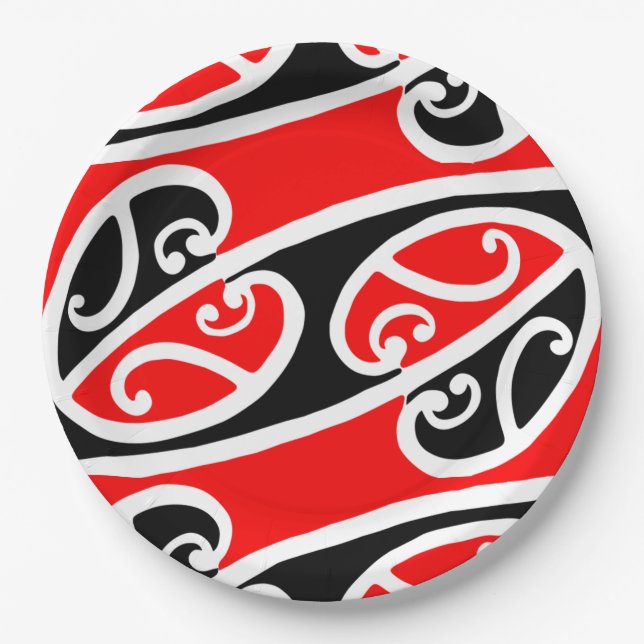 Maori- Kowhaiwhai Muster 2 Pappteller (Vorderseite)