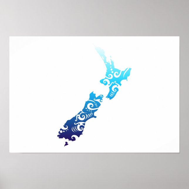 Maori New Zealand Karte Tribal Tattoo Geschenk Ide Poster (Vorne)