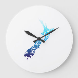 Maori New Zealand Map Tribal Tattoo Gift Idea Große Wanduhr