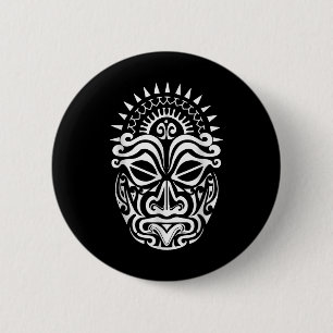 Maori Polynesian Tattoo Haka Dance Face Maskenleit Button