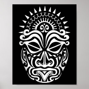 Maori Polynesian Tattoo Haka Dance Face Maskenleit Poster