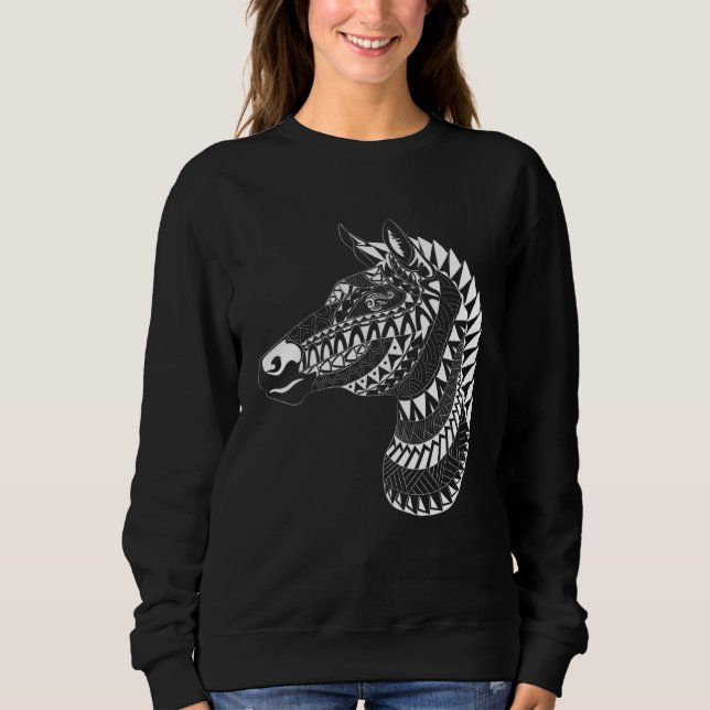 Maori Polynesian Tattoo Zebra Horse Quilted Zebra  Sweatshirt (Vorderseite)