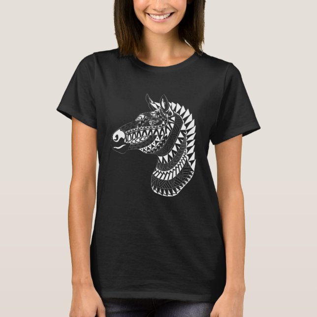 Maori Polynesian Tattoo Zebra Horse Quilted Zebra  T-Shirt (Vorderseite)