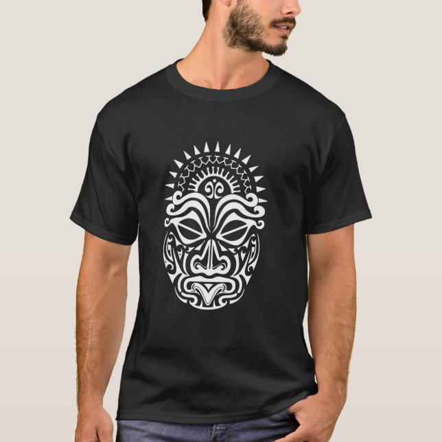 Maori Polynesischer Tattoo HAKA Tanzvorstand Maske T-Shirt (Vorderseite)