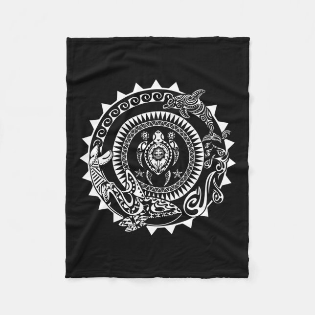 Maori Polynesischer Tattoo Orca Dolphin Turtle Scu Fleecedecke (Vorderseite)