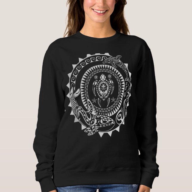 Maori Polynesischer Tattoo Orca Dolphin Turtle Scu Sweatshirt (Vorderseite)