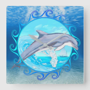 Maori Sun Dolphin Quadratische Wanduhr
